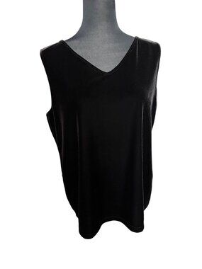Chico's Tank Size 2 L Black V Neck Travelers Velvet Women Large